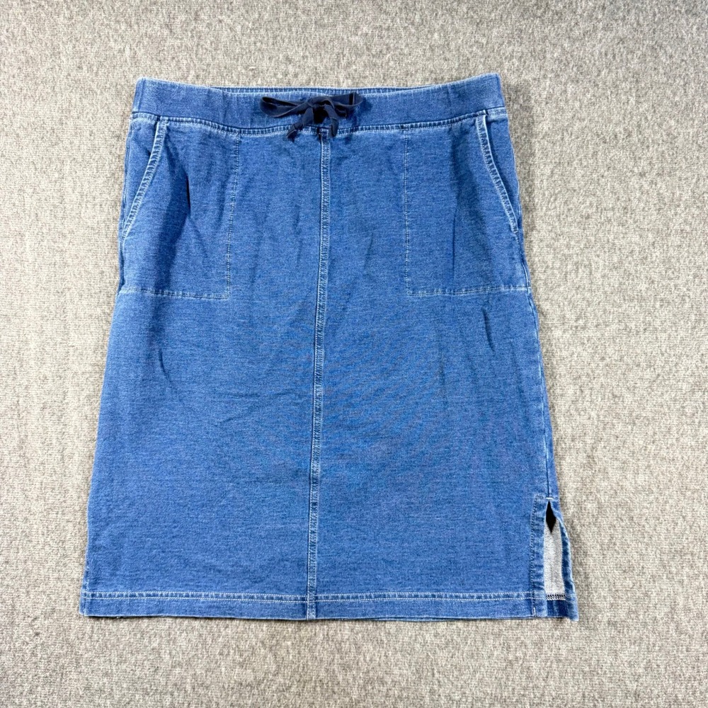 Pure Jill Indigo Women Blue Knit Denim Look Drawstring Skirt Small Pockets Slit